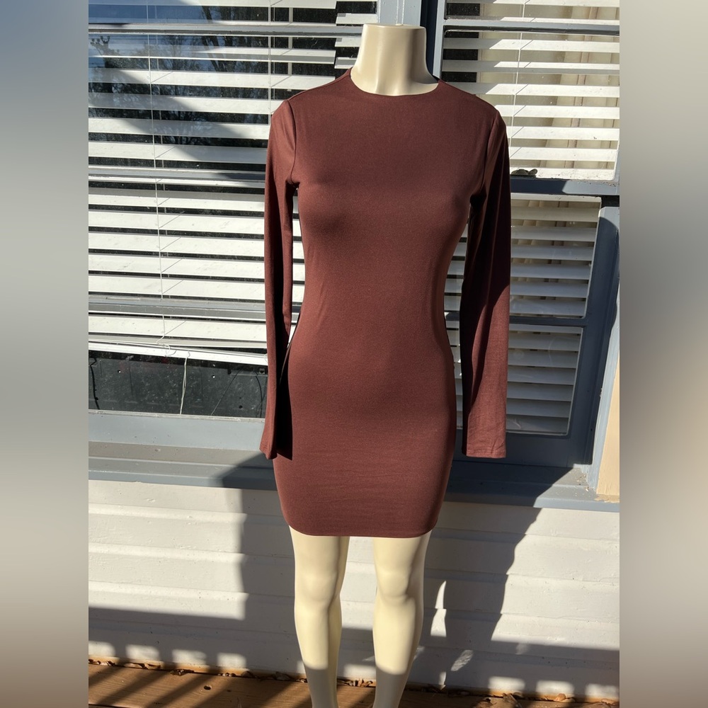 Elegant Brown Long Sleeve Dress